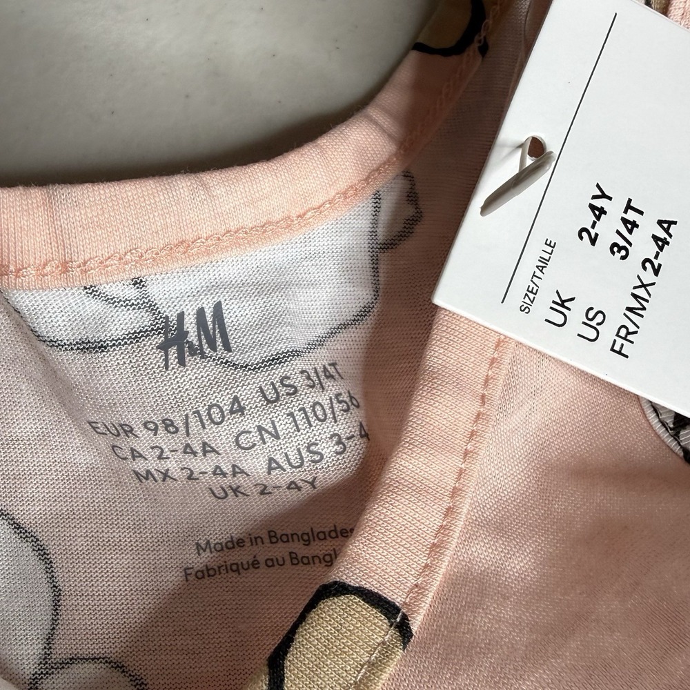 NWT H&M Kids Printed Dress Size 3/4T Pink with Brown White Teddy Bear Pattern - Picture 4 of 5